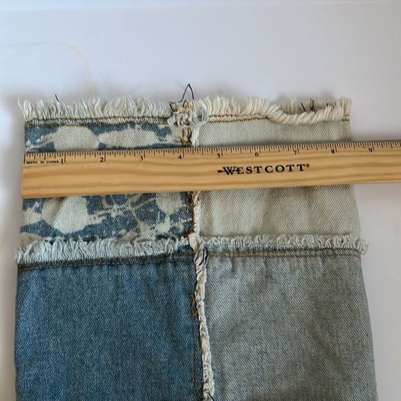 No Boundaries Y2k Patchwork Jeans Crop Raw Edge Waist Hemline Junior 15 - Picture 12 of 16